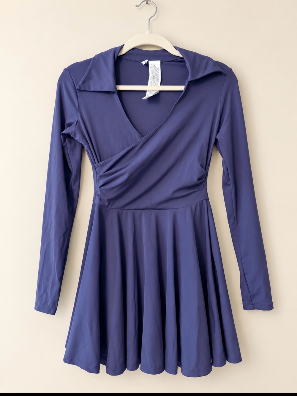 Women's Long-Sleeve Wrap Skater Dress in Deep Lavender